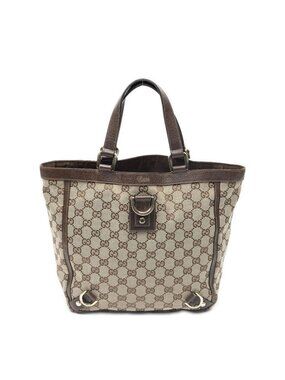 Gucci Small Abbey Ring Tote Bag Beige Brown GG Canvas